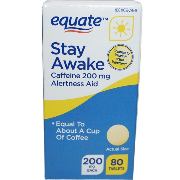 Equate - Stay Awake - Alertness Aid with Caffeine | Maximum Strength | Reduces Fatigue - 80 Tablets 200 Mg (Pack of 2) (2)