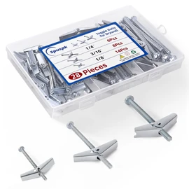 28Pcs Heavy Duty Drywall Anchors, Toggle Bolts and Wing Nut Kit,Dry Wall Anchors and Screws Kit,3 Sizes(1/8in, 3/16in, 1/4in) Butterfly Anchors for Ceiling,Sheetrock,Hollow Wall