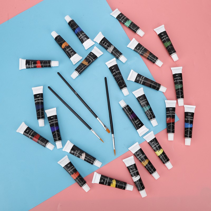 24 Colors Acrylic Pigments Set with 3Pcs Painting Pens Students