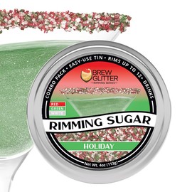 Brew Glitter - Red, Green & White Rimming Sugar (4oz, 1x Bar Tin) Cocktail Garnish for Mixed Drinks & Refreshments