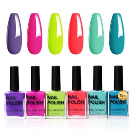 COLORTIFIC Summer Nail Polish 6 Colors 15ML Neon Red Green Nail Polish Set Air Quick Dry Manicure Nail Art DIY Home Gifts for Women Girls Rainbow Nails