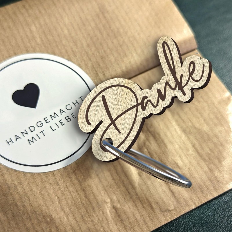 Dankeschön Geschenke - Danke Schlüsselanhänger handgemacht aus Holz, Glücksbringer, Danke