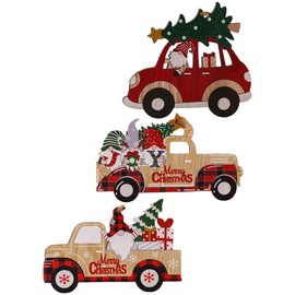 Operitacx 3pcs Wooden Christmas Truck Ornaments Wooden Car Cutout Farmhouse Hanging Truck Wood Crafts Slices Xmas Tree Ornaments for Xmas Decoration Holiday Supplies