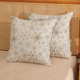 GOLIANDA Christmas Pillow Covers 18x18 Set of 2 Christmas Decor Linen Pillowcase Winter Snowflake Decoration Christmas Throw Pillows Winter Holiday Decor Outdoor Cushion Covers for Couch Home Decor