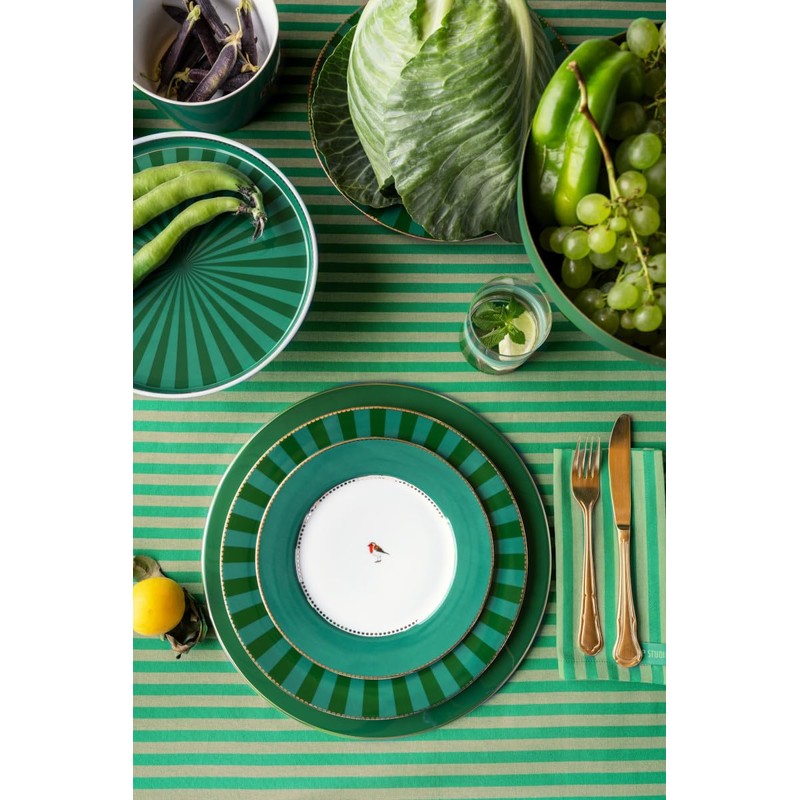 Pip Studio Love Birds Dinner Plate Stripes Green 26.5 cm