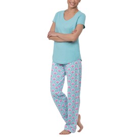 PajamaGram Pajamas Women Cotton Jersey - Women's Pajama Sets, Aqua, M, 8-10