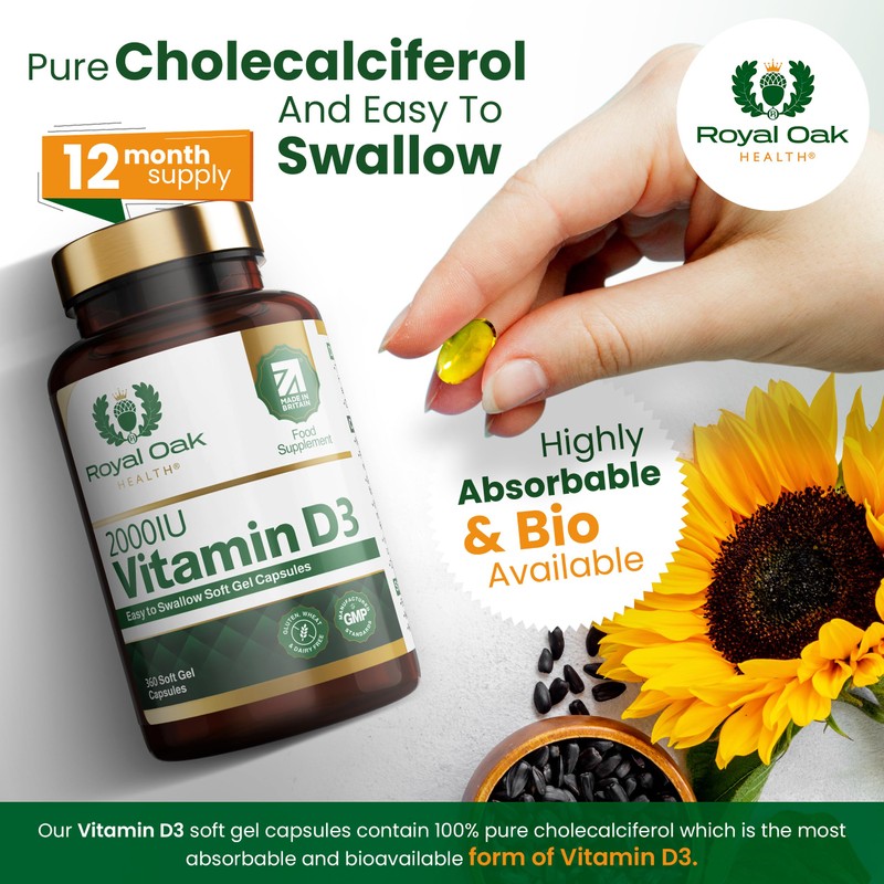 Royal Oak Health Vitamin D3 2000iu (Cholecalciferol) x360 Soft Gel