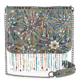 Mary Frances Dazzler Beaded Handbag Fireworks-Inspired Rhinestone Fringe Crossbody Bag, Multicolor