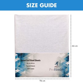 Travel Cot Fitted Sheets Pack of 2-100% Cotton Jersey Bed Covers in White by Proheeder - Travel Cot Sheets 95 x 65 x 7 cm - Premium Fitted Sheets - Made in Portugal by Proheeder