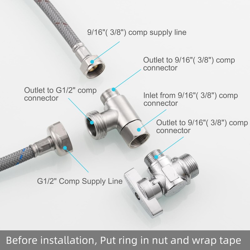 Tecmolog Add On Tee Fitting Stainless Steel Toilet Water Supply
