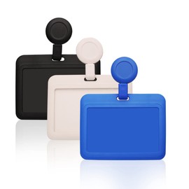 HEYDEFO Horizontal ID Badge Holder Case with Retractable Reel Clip Hard Plastic Heavy Duty Business Card Office Supplies Credit Card Bank Card,etc (Blue)