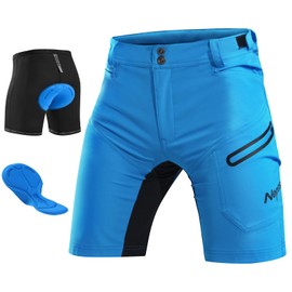 Nepest Mountain Bike Shorts Men's Short MTB Shorts Padded 3D Cycling Shorts Loose with Zip Pocket Bike Shorts Breathable, Maya Blue, M