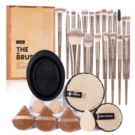 MAANGE Makeup Brushes, 29 Pcs Professional Premium Synthetic Makeup Brush Set, Foundation Eyeshadow Brush Travel Make up Brushes Set (Champagne)