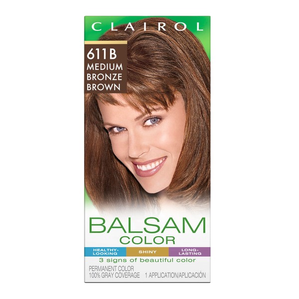 Clairol Balsam Permanent Hair Dye, 611B Medium Bronze Brown Hair Color, Pack of 1