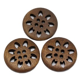 HugeStore 20 Pcs Brown Snowflake Carved 4 Holes Wood Buttons Wooden Sewing Buttons for DIY Craft