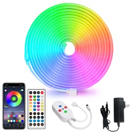 segrass 16.4ft LED neon Lights with Remote APP Control IP65 Waterproof Flexible Neon LED Strip Lights 24V RGB LED neon Rope Lights for Bedroom Room Outdoors Decor