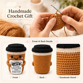 Canmuchful Coffee Lovers Gifts for Women Men Emotional Support Crochet Coffee Cup Latte Gift Positive Affirmation Desk Decor Birthday Christmas Encouragement Gift for Friends Coworkers Teacher Nurse
