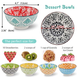AHX Porcelain Dessert Bowls Cereal bowl - Ceramic Bowl Set of 6 - Colorful Small Bowls for Ice Cream | Soup | Cereal | Rice | Snack | Side Dish | Condiment Microwave and Dishwasher Safe