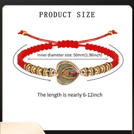 MESARCH 8Pcs Red Rope Virgen de Guadalupe Bracelet San Judas Tadeo Bracelet Handmade Adjustable Religious Prayer Protection Bracelet For Women Men(Heart -a)