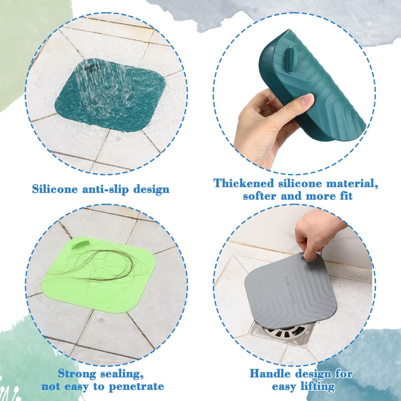 Yinkin 4 Pcs Shower Drain Cover Silicone Tub Stopper Floor