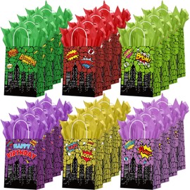 Epakh 24 Pcs Super Turtle Gift Bags Medium Size with Tissue Paper and Handles Turtle Goodie Candy Bags Birthday Party Decorations Double Sided