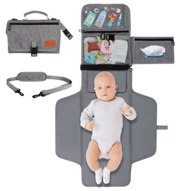 Vasttron Portable Diaper Changing Pad, Newborn Diaper Changing Pad Baby Changing Pad with Smart Wipes Pocket Waterproof Travel Changing Kit for Girl Boy Baby Shower Gifts (Grey)