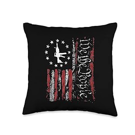 USA Gun Lovers Patriotism Second Amendment Support Vintage American Flag Patriotic Pro Gun We The People USA 2A Throw Pillow, 16x16, Multicolor