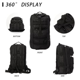 BWBIKE Military Tactical Backpack Outdoor Shoulder Daypack Hiking Trekking Rucksacks Sport Traveling Bag, Black Update