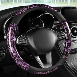 Purple Forged Carbon Crescent Style Leather Steering Wheel Cover, Forged Carbon Leather, Anti-Slip, Breathable, Universal Fit for 14.5–15 in Steering Wheel Cover for Men Women