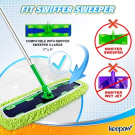 KEEPOW Reusable XL Wet Pads Compatible with Swiffer XL Sweeper, X-Large Dry Sweeping Cloths, Wet Mopping Cloths, Washable Microfiber XL Wet Pads Refills for Surface/Hardwood Floor Cleaning, 4 Pack