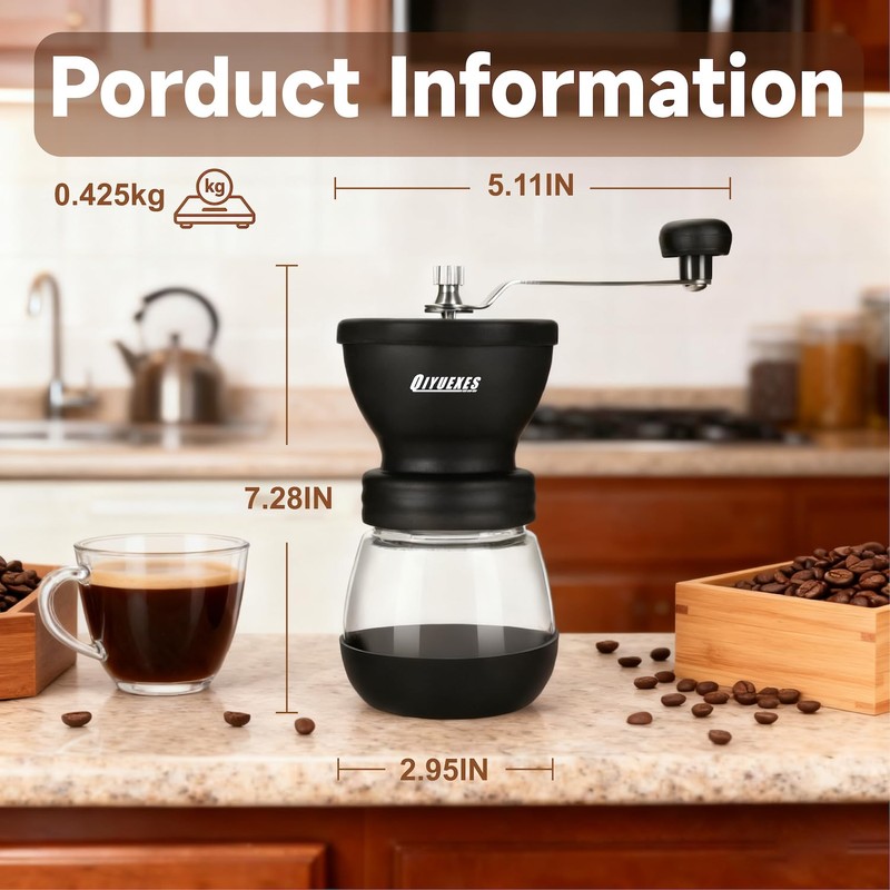 Manual Coffee Grinder 48 Adjustable Settings, 80g Large Capacity, Conical