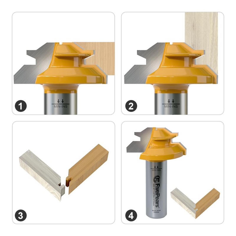 FIVEPEARS 45 Degree Lock Miter Router Bit, 1/2 Inch Shank,