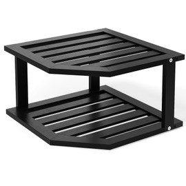 VERTORGAN Bamboo Corner Shelf,2 Tier Plate Organizer for Cabinet and Countertop,Pantry Dish and Spice Rack for Kitchen（Black）