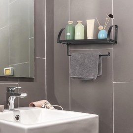 Black Paper Towel Holder with Shelf Farmhouse Paper Towel Holder Wall Mount Toilet Paper Holder Dispenser Wall Hanging Spice Rack for Kitchen Bathroom Cabinets Storage Organizer