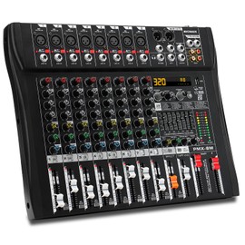 MICNAUX Audio Mixer 8 Channel Professional Mixer Console with 320 DSP Effects, 7-band EQ Sound Mixing Board Digital DJ Mixer w/USB Bluetooth MP3 for Recording, Independent 48V Power & Mute Button