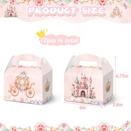 KALEFO 12pcs Princess Party Favor Boxes Pink Castle Pumpkin Carriage Paper Treat Boxes for Gender Reveal Party Baby Shower Wedding Supplies
