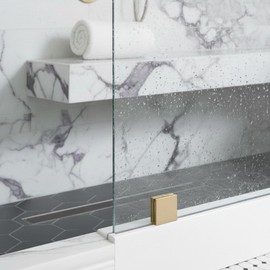 NovaNectar Brass Glass Clamp, Hole-in Fixed Panel U-Clamp,Square Screen Door Hardware for Bathroom,for 5/16" to 1/2" (8 to 12 mm) Tempered Glass (2 pcs-Gold)