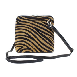 Girly Handbags Genuine Suede Shoulder Bag, Zebra Brown