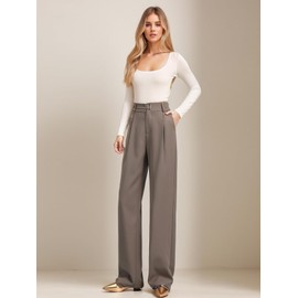 Betusline Women's Wide Leg Dress Pants High Waisted Casual Business Straight Office Long Trousers, 1#Brown, X-Large Long
