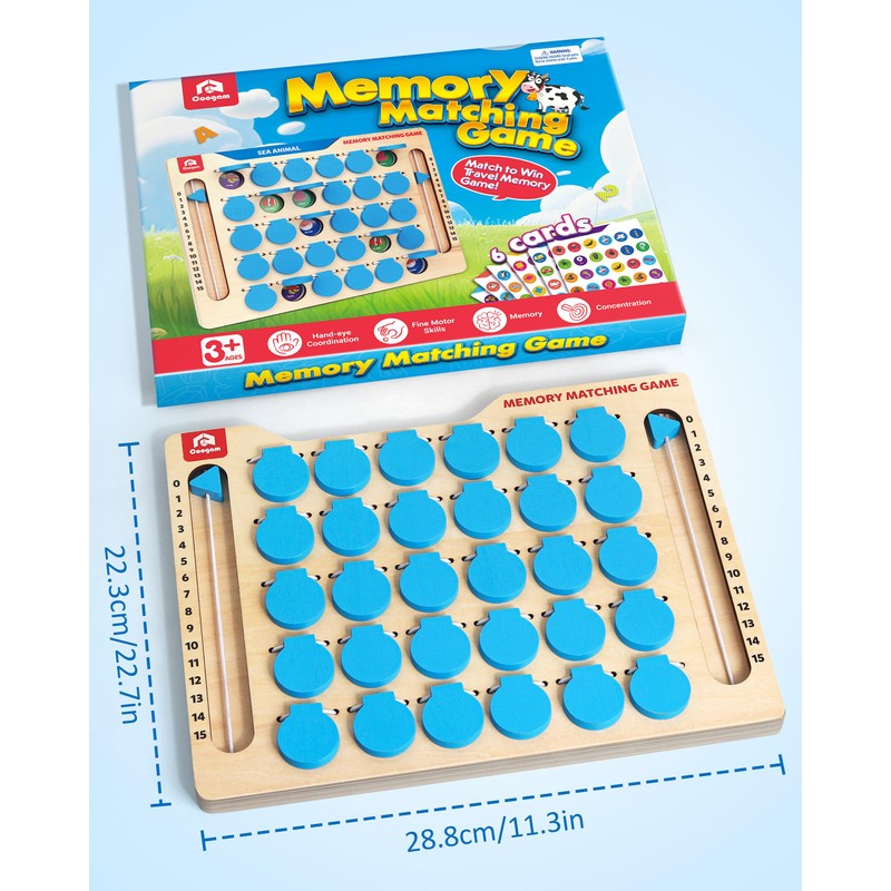 Coogam Memory Matching Game, Wooden Board Travel Toy with Memory