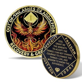 Phoenix Sobriety Coin - 1 Year Sobriety Coin, Inspirational Token for Addiction Recovery, NA Recovery Medallion for Narcotics Alcoholics Anonymous, Sobriety Gifts for Men & Women