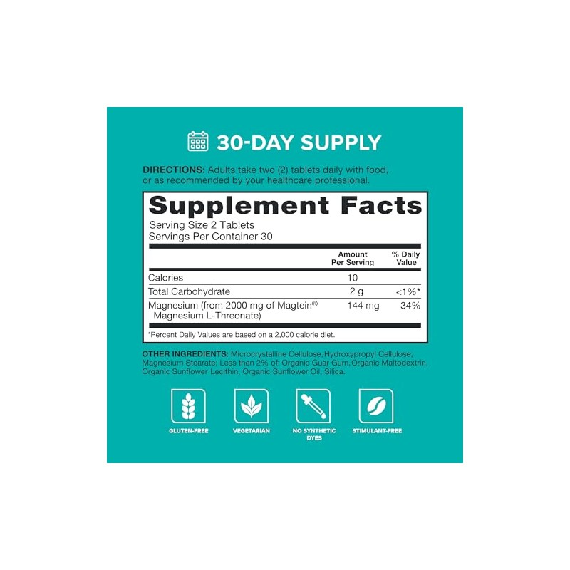 Qunol Q-Mag Magnesium L-Threonate Tablets, 2000mg of Magtein to Help