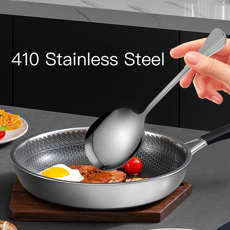 Set of 4 Stainless Steel Spoons, Buffet Spoons, Large Square