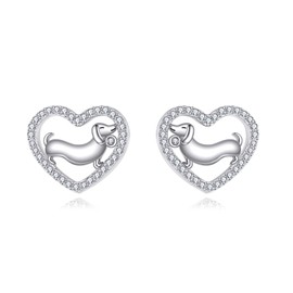 DAYLINLOVE Dachshund Stud Earrings 925 Sterling Silver Dachshund Earrings Dog Jewellery Gifts for Women Girls, Sterling Silver, No Gemstone