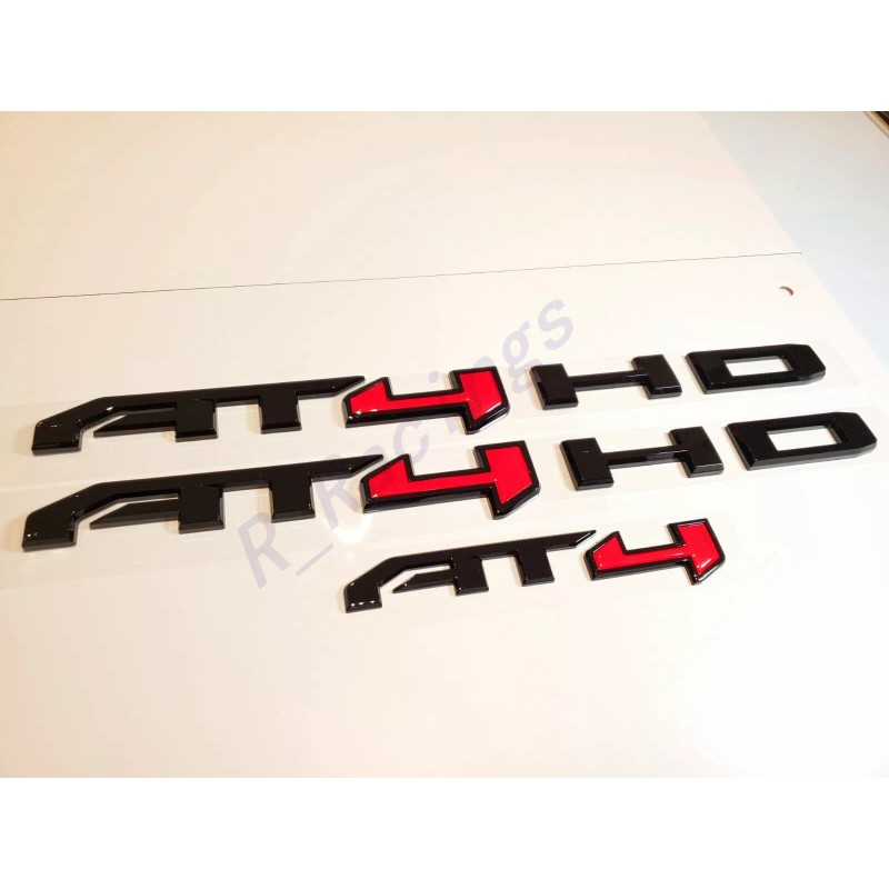 GMC 4PCS Gloss Black Red AT4 HD Emblems Sierra Letters