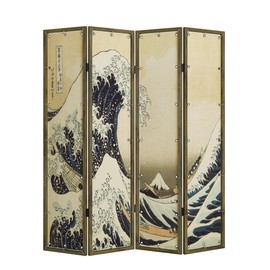HOZUSO Room Divider 4 - Panel Folding Room Divider Single Side Japanese Ukiyoe Painting Wood Privacy Screens Foldable Portable Room Separating Room Partitions Freestanding Home Decor 71'' High