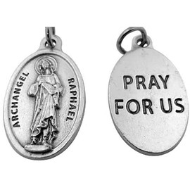 VILLAGE GIFT IMPORTERS Silver-Tone Archangel Raphael Saint Medal, 1 Inch, Small, Non-Precious Metal, No Gemstone