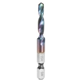 sourcing map Combination Drill and Tap Bit, Metric M6 x 1 Thread 1/4" Hex Shank, Blue Nano Coated Threading Screw Taps Spiral Flute Drilling Tapping Tool, High Speed Steel (HSS) 4341