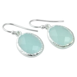 NOVICA Artisan Handmade Chalcedony Dangle Earrings Fair Trade Aqua 925 Silver Sterling Green India Limpet Shell Gemstone [1 in L x 0.5 in W x 0.2 in D] ' Pale Aqua Dewdrops'