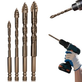 4 Pcs Sawtooth Eccentric Drill Bit Set, VEINARDYL High-Strength Heavy Duty Concrete Drill Bit for Steel/Metal/Wood/Tile/Brick/Glass, Four-Flute Flute Serrated Eccentric Drill - 6/8/10/12mm
